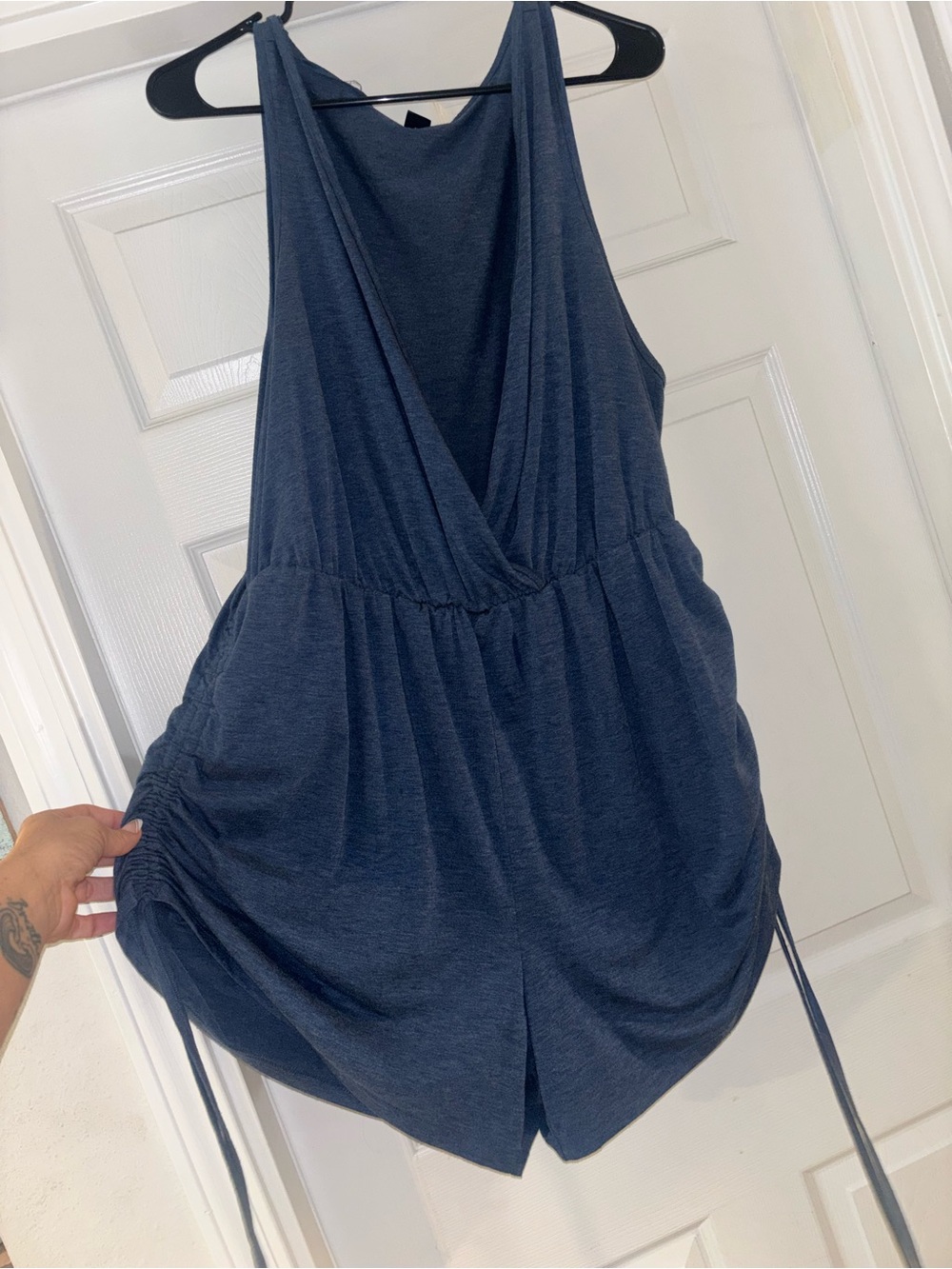 Sleeveless Navy Blue Crossover Romper